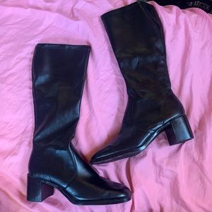 Vintage 90's tall black leather go go boots